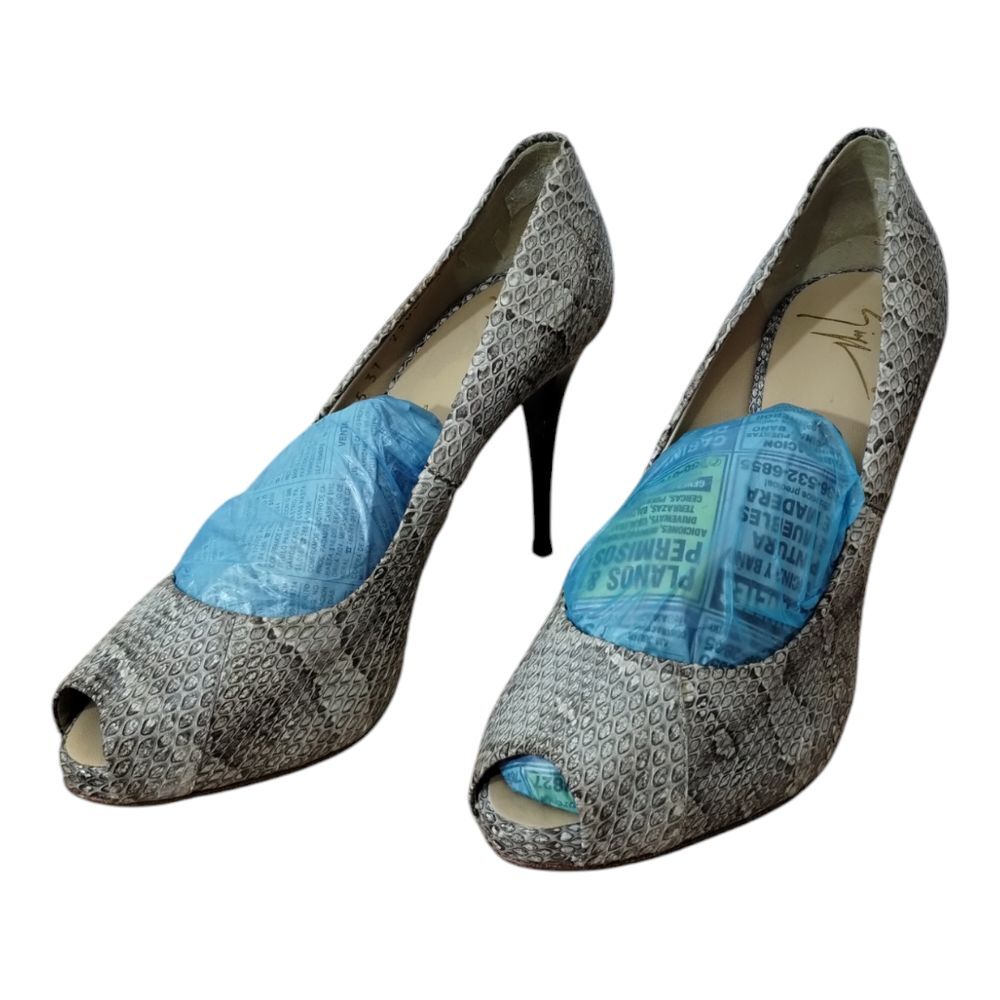 Giuseppe‎ Zanotti Embossed Snake Print Peep Toe Pump Heels Size 37